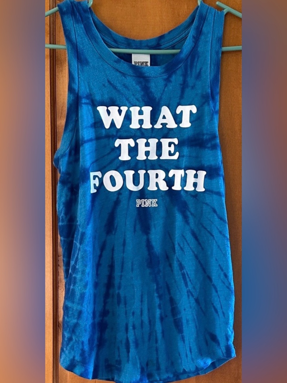 VS PINK What The Fourth Blue Tie Dye Graphic Tank Top XS